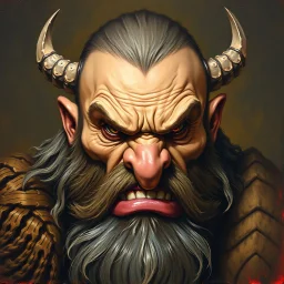 Dnd, handpainted by a renaissance artist, oil painting, head portrait, sturdy, mighty, grizzled, old, angry, barbarian, big nose