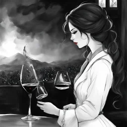 I could feel hot flames of fire roaring at my back As she disappeared, but soon she returned In her hand was a bottle of wine In the other, a glass She poured some of the wine from the bottle into the glass And raised it to her lips And just before she drank it She said