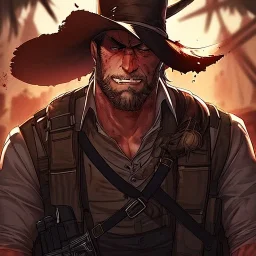 Portrait, bearded, Gunslinger, Cowboy, cowboy hat, serious face, Blood Splatter