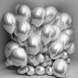 A picture of a bunch of silver and white balloons