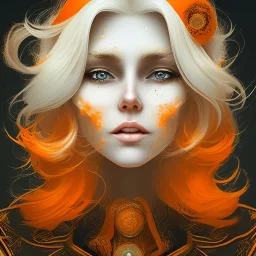 fantasy setting, woman, orange and white hair, wavy hair, freckles, ranger, more orange hair, more white hair, long white hairstrands