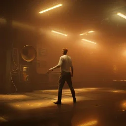 man playing saxophone, blade runner, kiefer sutherland, sebastian vettel, low key lighting, volumetric light, digital art, highly detailed, fine detail, intricate, ornate, complex, octane render, unreal engine, photorealistic