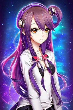 Modern stunning pfp of anime girl of Gemini zodiac sign. Background must contain Gemini zodiac sign