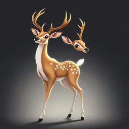 full body of adult white tail deer, proud, heroic, chest out, tail upward, on flat background, In the style of 'My Little Pony' and 'Bambi', fantastic lighting