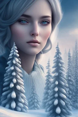 Wintertime Wonderland a Beautiful Hyperrealistic Digital Graphic in the Style of Charlie Bowater Julia Fox Monica Lee and Camilla D'Errico