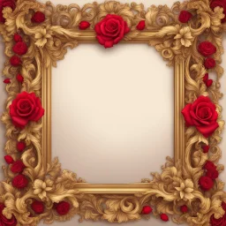 Golden frame baroque with red and roses