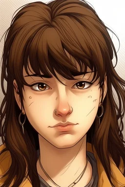 jojos style brown mullet bangs japanese girl character