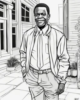 coloring page for teens, simple outlines art, cartoon style, outline drawing, bold outlines, clean and clear outlines, no tones color, no color, no detailed art, art full view, wide angle, white background, SIDNEY POITIER.