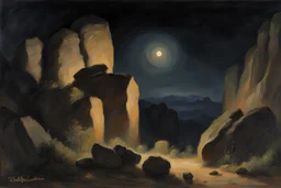 Night, rocks, mountains, rodolphe wytsman and friedrich eckenfelder impressionism paintings