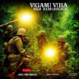 vietnam war. jungle. cd cover. bokeh. lens flare. warm lights. high detailed