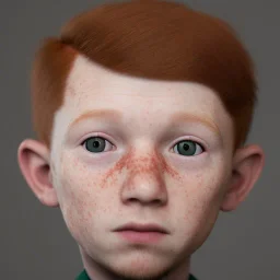 short redheaded boy/kid with a long face and freckles, realistic, 8k,