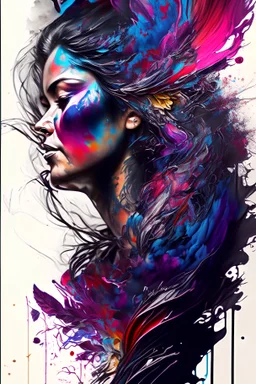 Colorful beautiful woman: Black ink flow: 8k resolution photorealistic masterpiece: by Aaron Horkey and Jeremy Mann: intricately detailed fluid gouache painting: by Jean Baptiste Mongue: calligraphy: acrylic: watercolor art, professional photography, natural lighting, volumetric lighting maximalist photoillustration: by marton bobzert: 8k resolution concept art intricately detailed, complex, elegant, expansive, fantastical