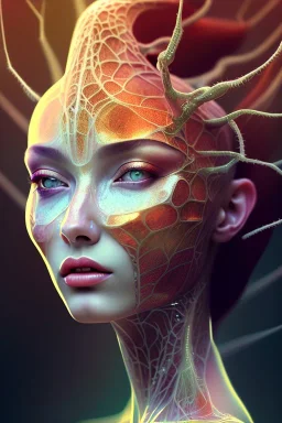 portrait photography of ethereal beauty as spider goddess, 8K, Portrait of a woman by Michelangelo, close-up face, anatomically perfect face, a sunny atmosphere, Pine tree roots, clean face