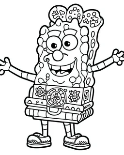 Generate a colouring pages of Patrik And SpongeBob along with some pencil sketch marks with a white background