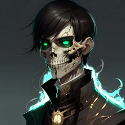 male, half-elf, young, noble, costume, skull mask, pale skin color