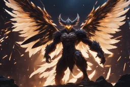 grendel in 8k solo leveling shadow artstyle, venom them, neon effect, big white wings, feathers, full body, apocalypse, intricate details, highly detailed, high details, detailed portrait, masterpiece,ultra detailed, ultra quality