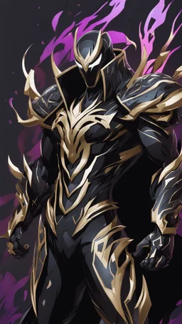 Rainhard suit mix with venom symbiote in solo leveling shadow artstyle, rainhard armor, demon lord them, intricate details, highly detailed, high details