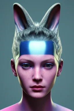 Medium Close Up Portrait, Front image. cyberpunk, rabbit mask, teenager woman, short hair. latex suit. Pink, silver, blue, color. Dior style. Color background, photo studio. highly detailed, concept art, smooth, unreal engine 5, ray tracing, RTX, lumen lighting, ultra detail, volumetric lighting, 3d, finely drawn, high definition, high resolution.