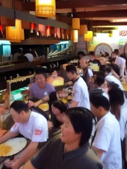 thousand of sushi warriors that protecting the restaurant from the big tsunami waves