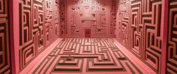 A light pink labyrinth with a magical maze painted by MC Escher