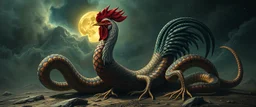 Nabraxas with rooster head and serpent legs as a vision of the beginning of awakening within a dream