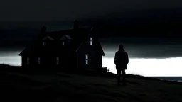 شخص يقف مرتجفًا، ينظر إلى المنزل المظلم
