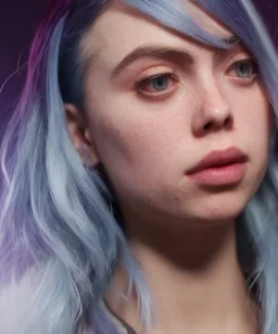 Billie Eilish, full body, on the bed, in my underwear, pale skin, high detail, realistic, 8k, not to be distinguished from a photo, identical pupils