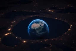 تصوير جوي للأرض من الفضاء، حيث يظهر الكوكب الأزرق الجميل في خلفية مظلمة وغامضة. تتلألأ سطح الأرض بألوانها المتعددة، ويتجلى لمحة من السحب والمحيطات. تنعكس ضوء الشمس بلطف على الجانب المضاء، مشيرةً إلى التنوع والجمال الذي تحمله هذه الكوكبة المعجزة.