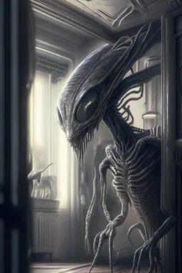 Alien in house,highly detailed, artstation, sharp focus