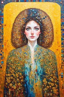 I'm coming Undone; Surrealistic painting inspired by Klimt and Hundertwasser; Golden Hour; Exquisitely Detailed