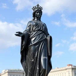 photo of a lady statue made of black marbel showing a goddoss love in a modern city center