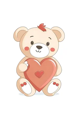 female teddy is holding a heart, clip art, plain white background