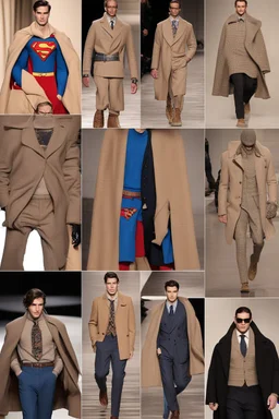 Men's DC Fashion runway Winter outfits inspired by Superman's Emblem design beige tones