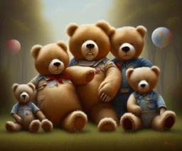 boy and big teddy bears. oil on canvas