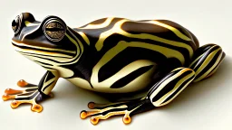 add a stylized brown frog with black stripes