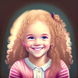 A cute little girl, curly blonde hair, the look on her smiling face.