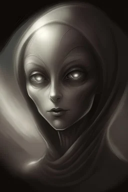 Matte finish, Concept art, Hyper Realistic Sketch, Art style of Anna Nikonova, Minimalist masterpiece, Extraterrestial cosmic being, Dark outlines, Eyes in Sharp Focus, Matte tones, Portrait, Sharp, Background out of focus, Sepia Tones or Grayscale