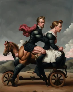 a big muscle man sitting on a pink horse in hills like a 19th painting