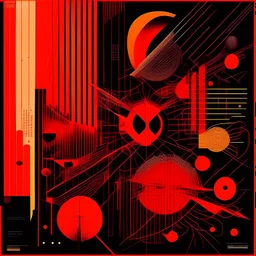 🏁 schematic of warming trends, Braille language textures, abstract geometric art, straight lines and precise angles, by Arthur Secunda and Jeremy Mann and Squeak Carnwath and Wassily Kandinsky, mind-bending illustration; sci-fi poster art, asymmetric, 2D, red hues, warm colors, dark background