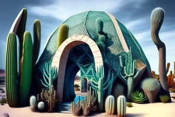 a fantastic underwater city with cactus houses, arches and domes by artists "Leonora Carrington" and "Piranesi"