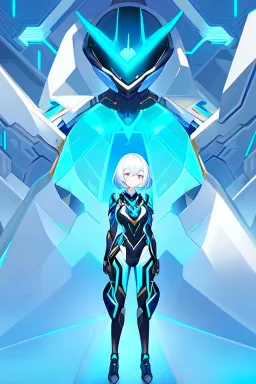 Young miqo'te with golden eyes and light blue short hair, futuristic clothing