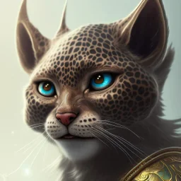 chibi, cute, adorable khajiit leopard aztec portrait, hyperdetailed, meticulous, 8k resolution, trending on artstation, by cedric peyravernay