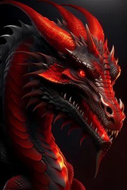 Ultra realistic dragon dark skin with red highlights dark fantasy fiery background