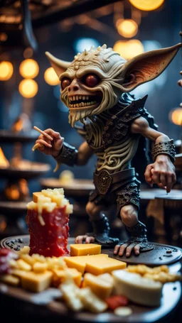 full body portrait of a banana werewolf gremlin star eating cheese doodles and the blood of fish on a viking ship, in the style of Giger,bokeh like f/0.8, tilt-shift lens 8k, high detail, smooth render, down-light, unreal engine, prize winning