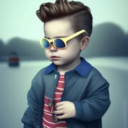 male child with the head of a cute mouse wearing sunglasses, dramatic, dramatic lighting, volumetric lighting, hyperrealism, 8k, high quality, photorealistic, lot of details