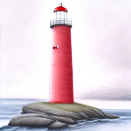 A pastel pencil drawing of the red lighthouse Andenes Lighthouse in Norway