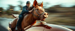 motion blur, close up on elon musk riding an awesome spaceship in copper, fast one in the shape of a horsepig is half horse half pig, now its gonna do an awesome gig , bokeh like f/0.8, tilt-shift lens 8k, high detail, smooth render, down-light, unreal engine, prize winning