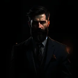 Dark haired bearded man in suit, dark atmosphere digital art