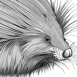 Porcupine, closeup, minimal lines, cartoon, mandala style, white back ground color, real style, realistic, minimalistic, minimal black line art, line art, crisp line art, unique coloring sheet, outlined, outline, crisp, crisp line edges, illustration, thin lines, crisp clear lines, line art, clean line art, unique, 8k, amazing, masterpiece, no colors, no dark color, no black color, avoid thick black, minimalistic line edges, pure white back ground, image character full fit to page,
