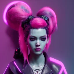 Pretty cyber woman, punk hair, sci-fi, sweet face, black, natural, pink, geisha style, symmetric plane, neon style, a lot of led lights, fog, rain, leather coat, vibrant color, highly detailed, art stations, concept art, smooth, unreal engine 5, god rays, ray tracing, RTX, lumen lighting, ultra detail, volumetric lighting, 3d, finely drawn, high definition, high resolution.